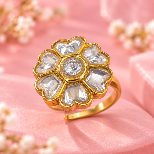 Taravya 925 Silver Blooming Heart Floral Ring Taravya