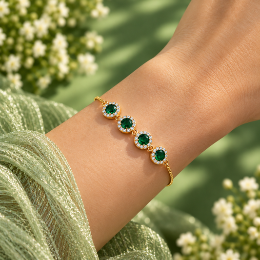✨ Emerald Halo Four-Stone Bracelet Taravya