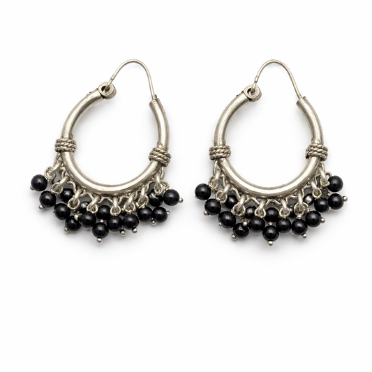 Black Oxidised Jhumki Earrings – 925 Silver Ethnic Dome Earrings