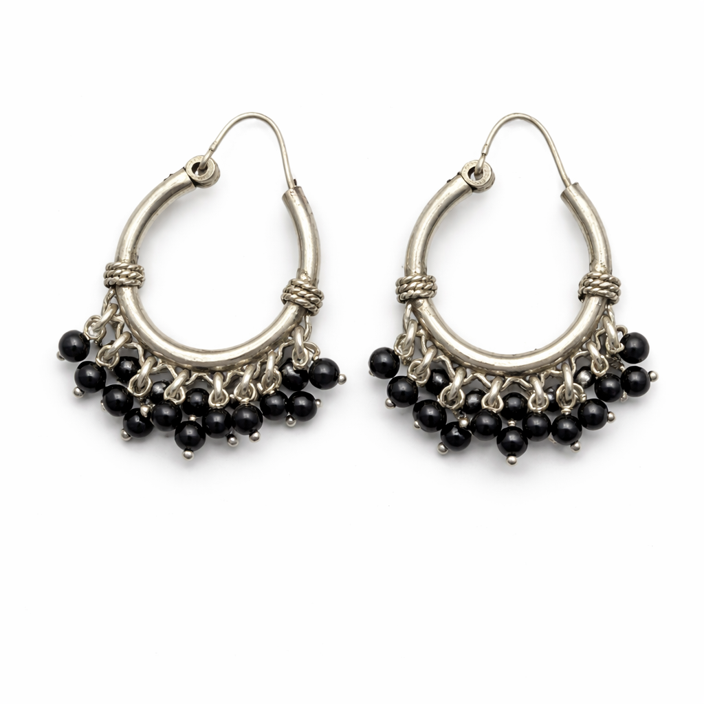 Black Oxidised Jhumki Earrings – 925 Silver Ethnic Dome Earrings