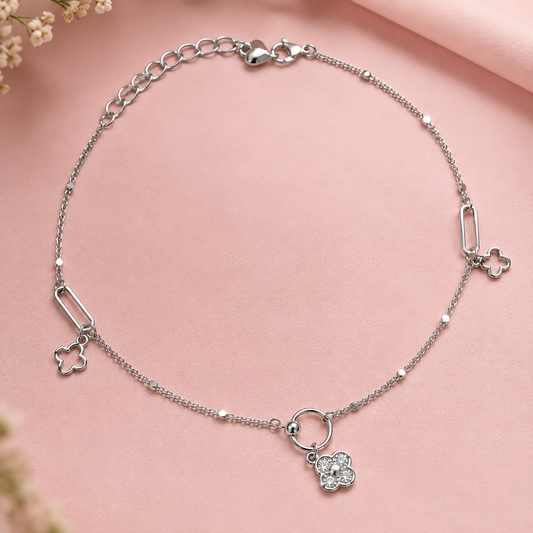 Dainty Bloom 925 Silver Anklet (Single)