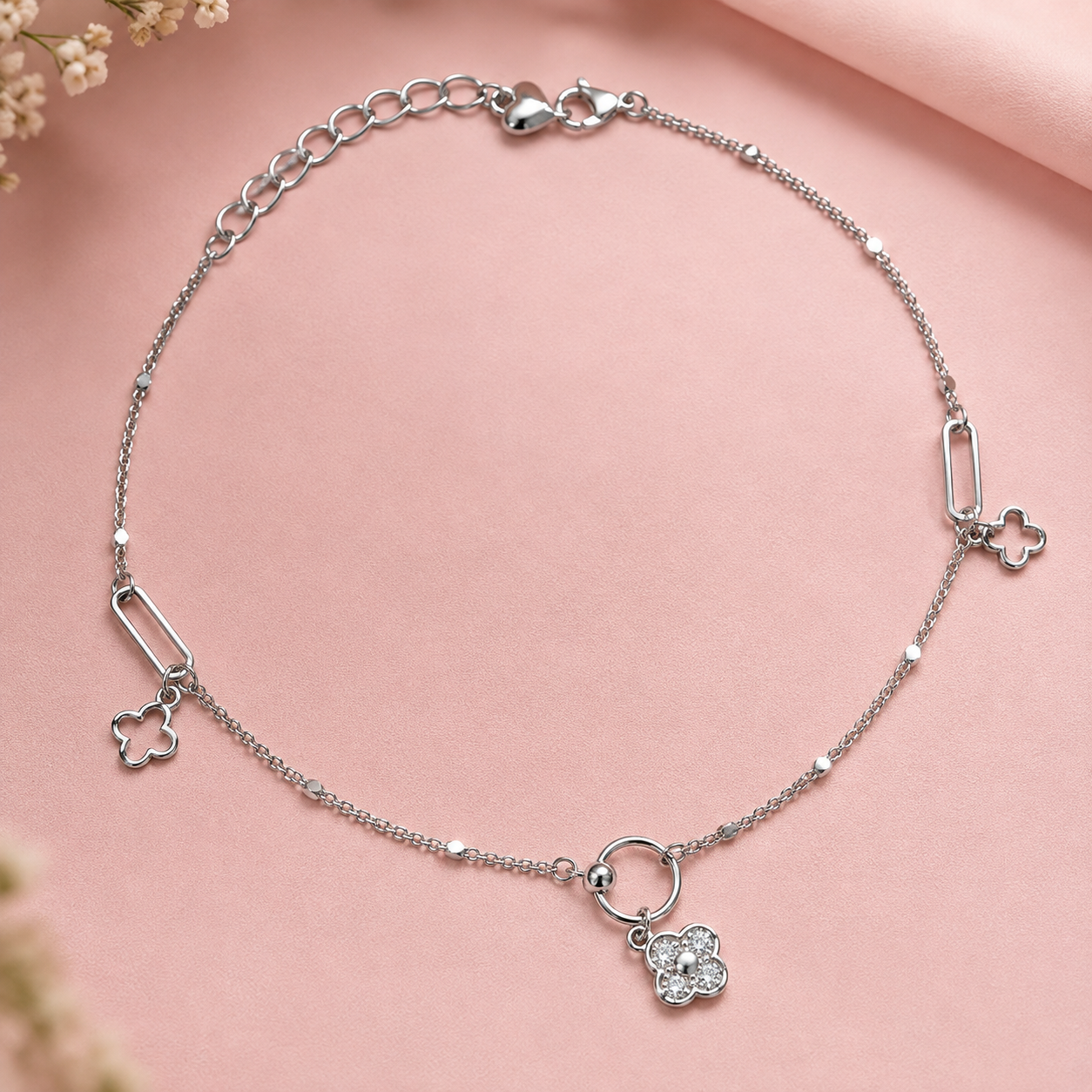 Dainty Bloom 925 Silver Anklet (Single)