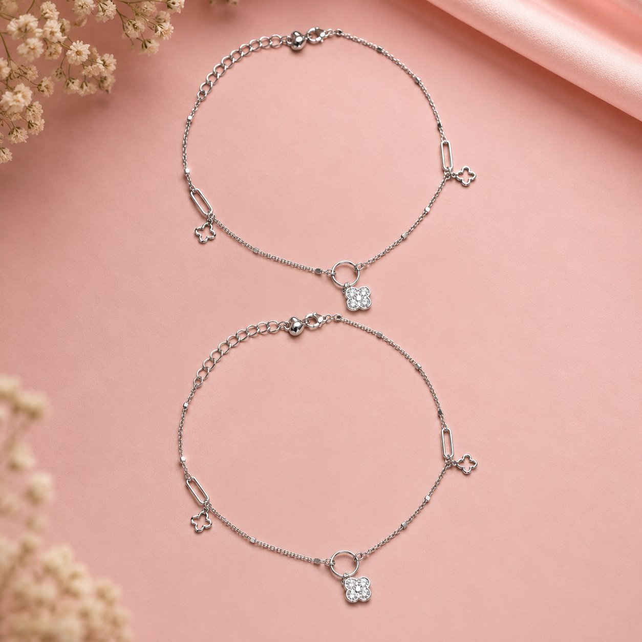 Dainty Bloom 925 Silver Anklet (Single)