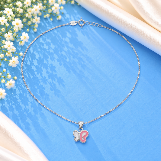 Pink Butterfly Silver Pendant Taravya