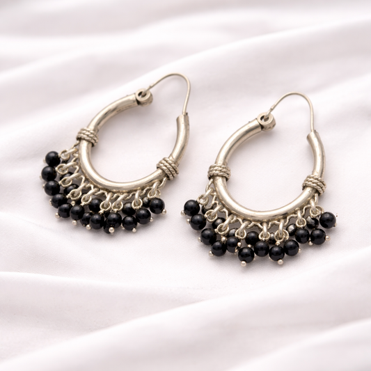 Black Oxidised Jhumki Earrings – 925 Silver Ethnic Dome Earrings