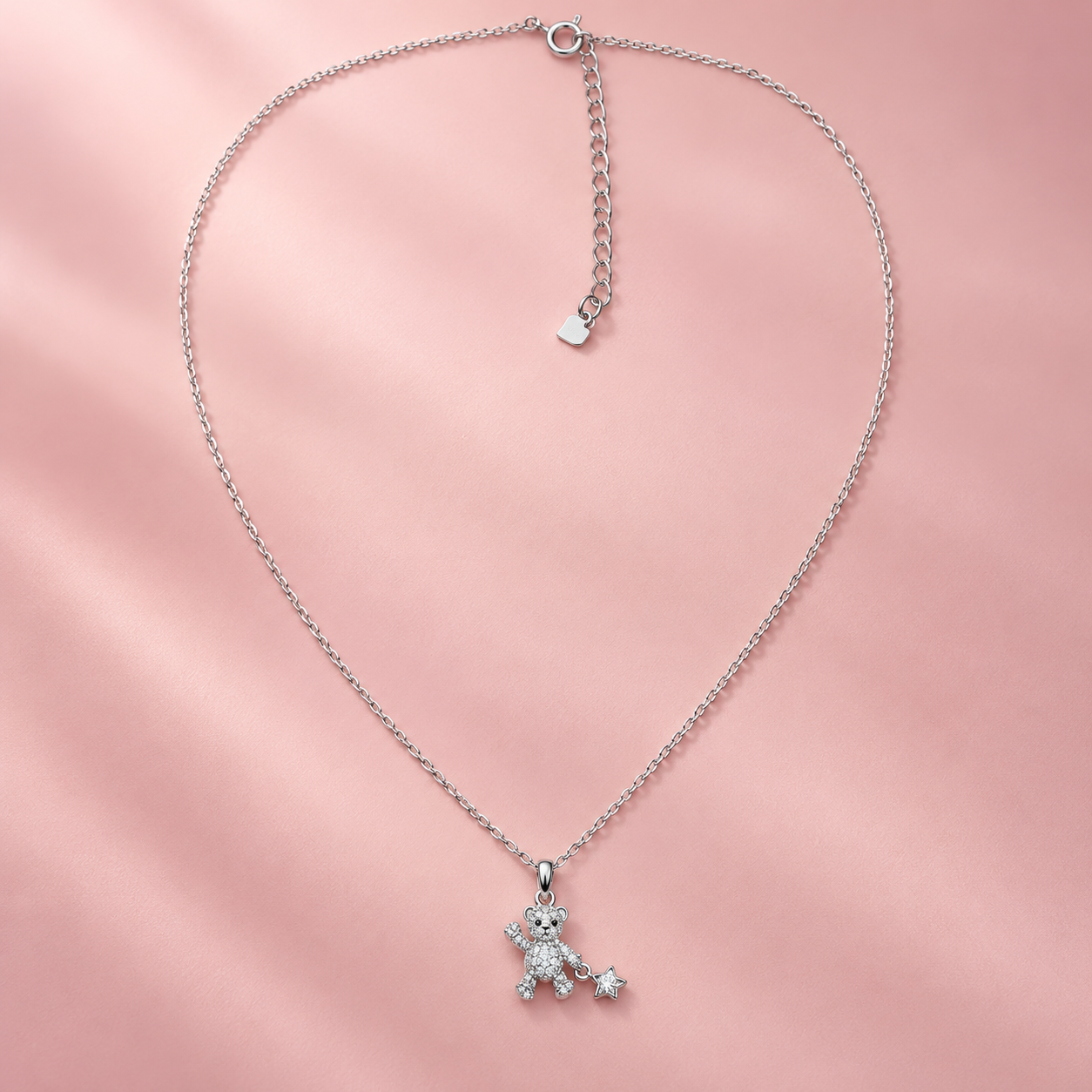 Taravya Sparkling Teddy Bear Pendant Necklace