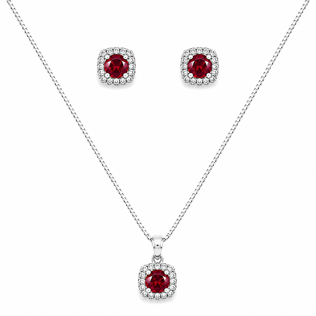Ruby Elegance 925 Silver Necklace & Earrings Set