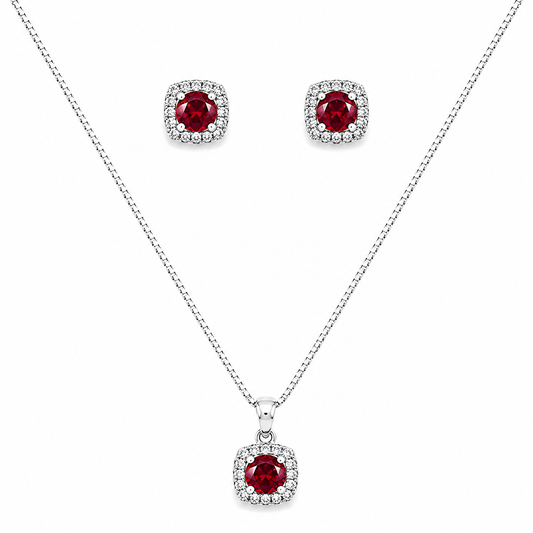 Ruby Elegance 925 Silver Necklace & Earrings Set
