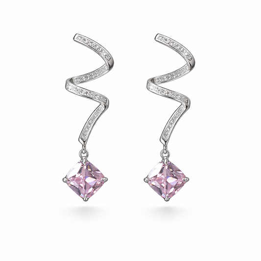 Spiral Pink Crystal Drop Pure 925 Silver Earrings