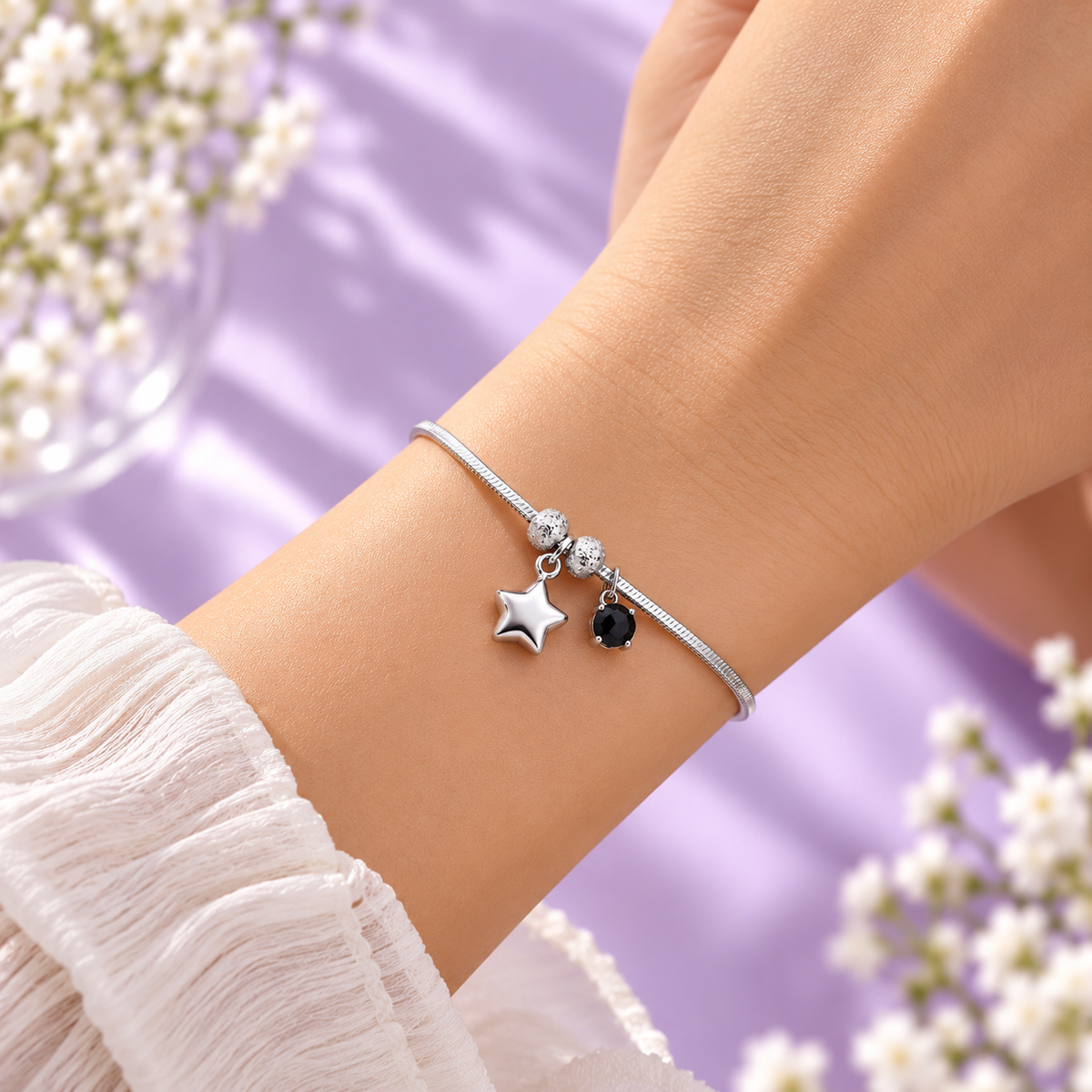 Taravya Midnight Star Charm 925 Silver Bracelet