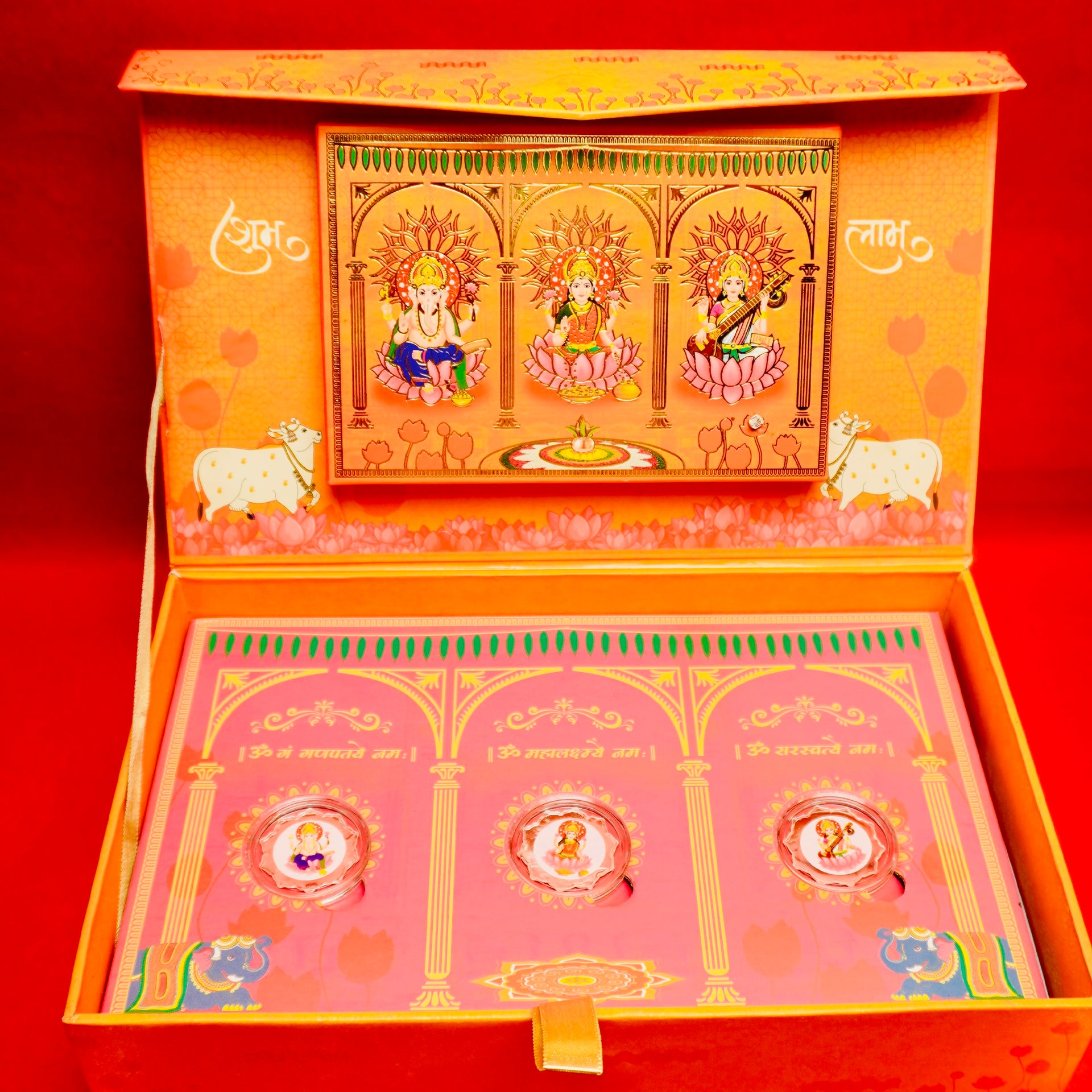 Subh Diwali Musical Gift Box with Pure Silver Coins(6g)And Puja Experience