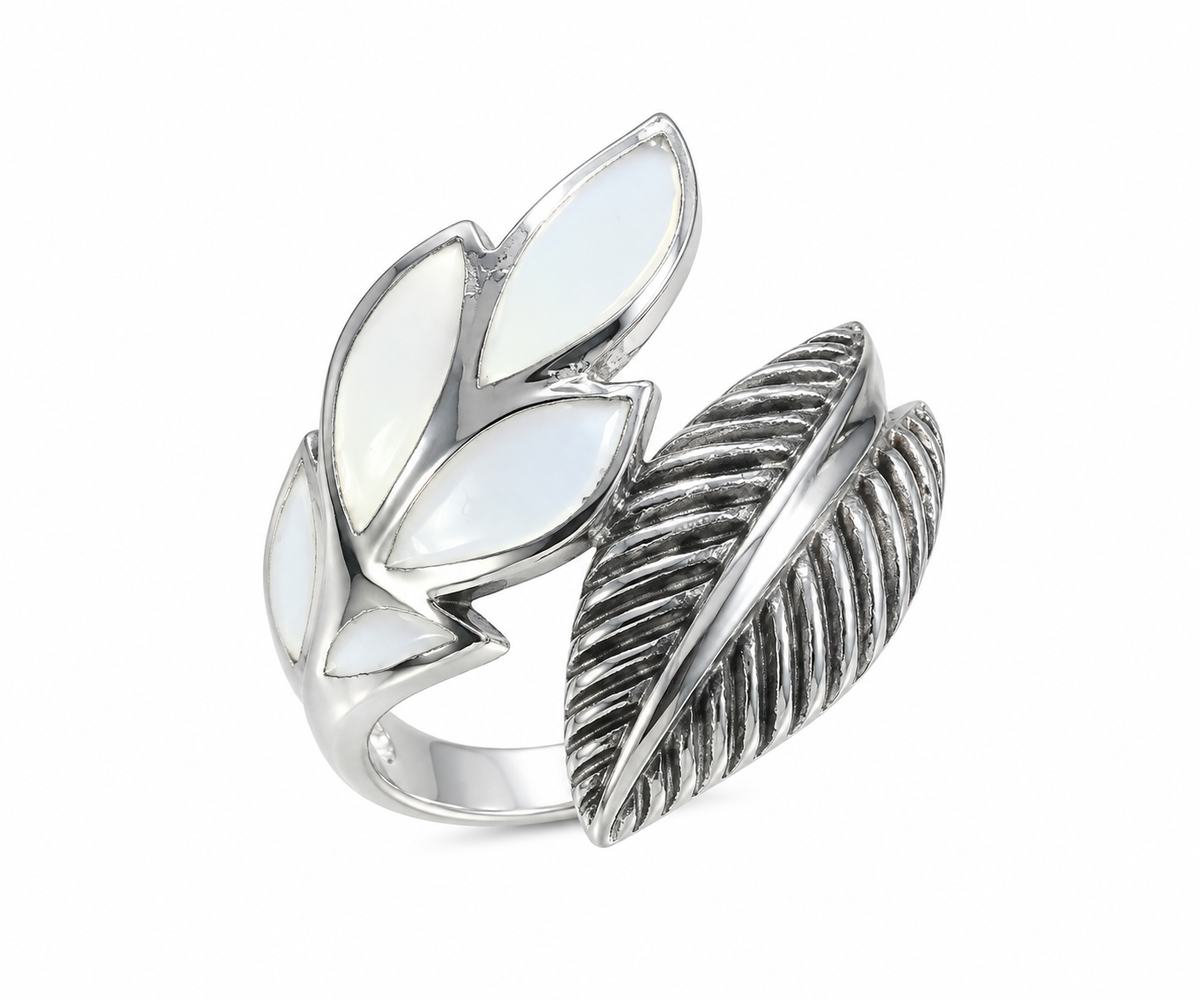 Floral Leaf Textured 925 Silver Ring