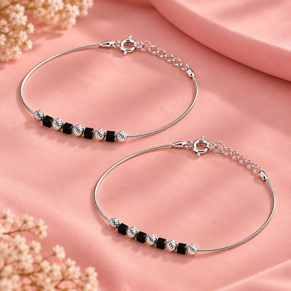 Noir Bead 925 Sterling Silver Anklet Taravya
