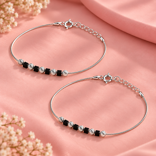 Noir Bead 925 Sterling Silver Anklet Taravya