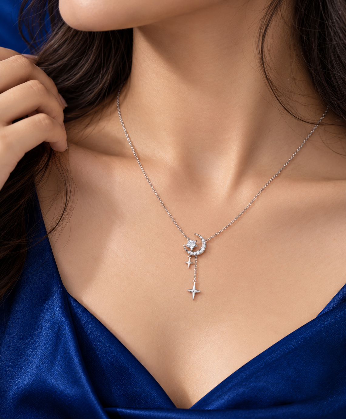 Taravya Celestial Moon & Stars Pendant Necklace