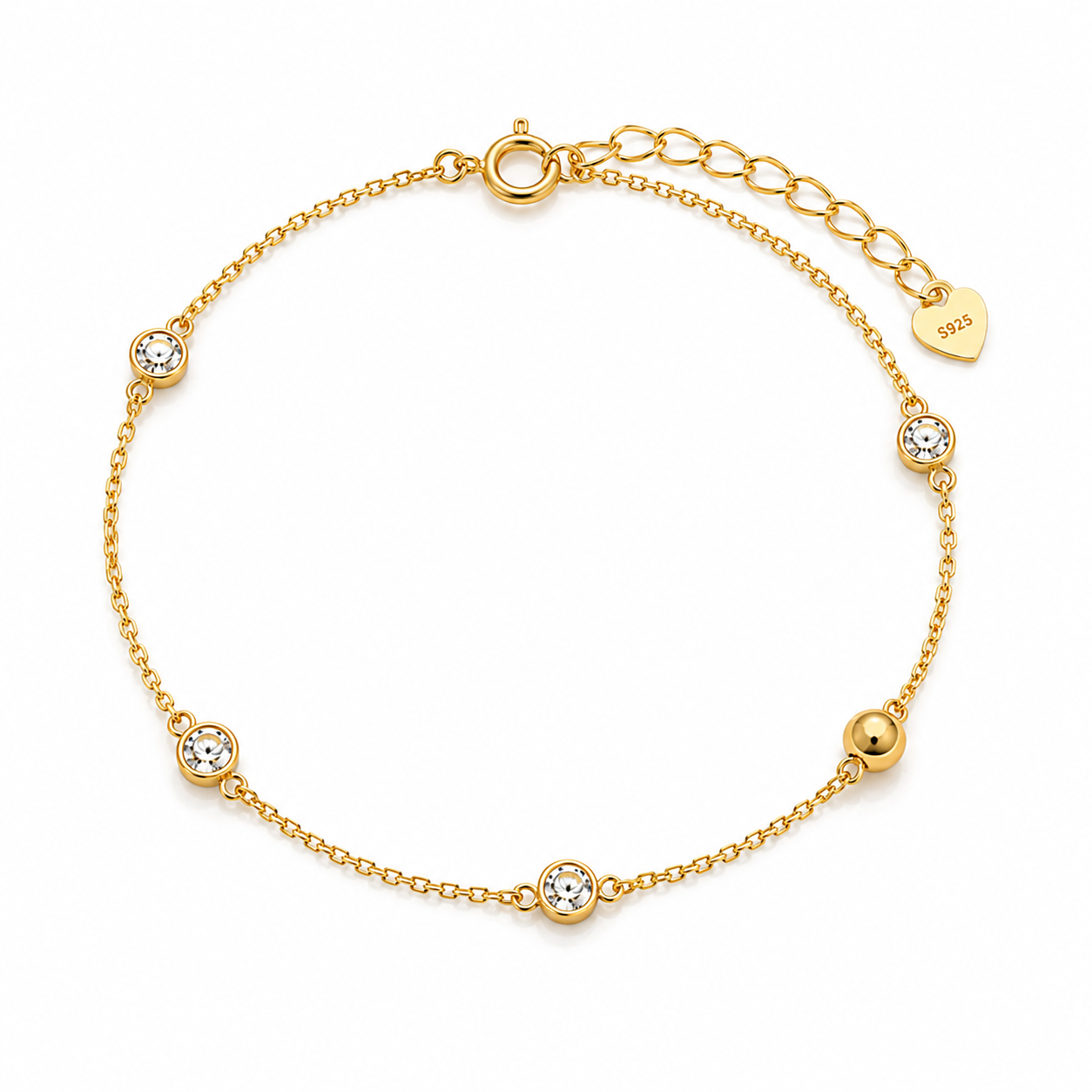 Baguette & Triple Stone Gold Bracelet