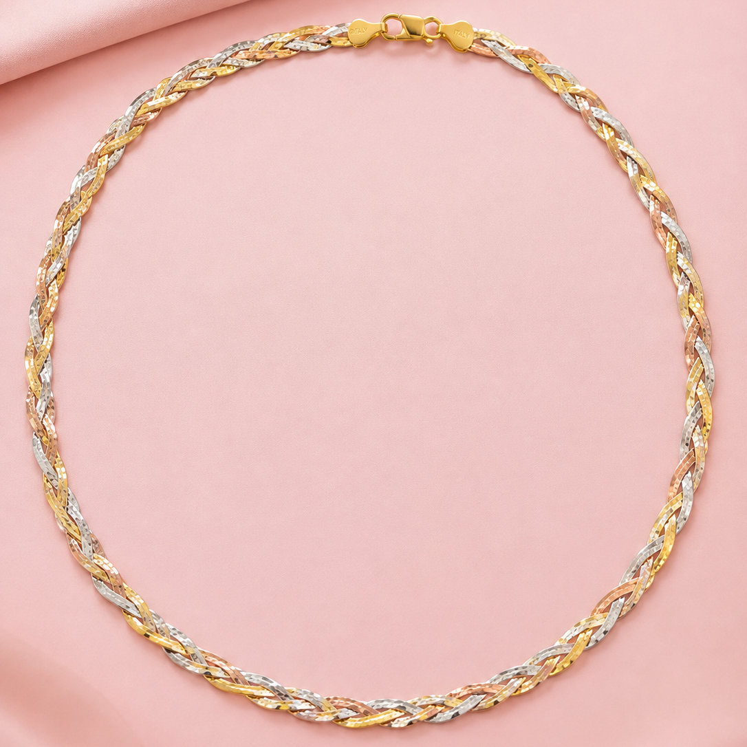 Tricolour Twisted 925 Sterling Silver Chain – 21 cm