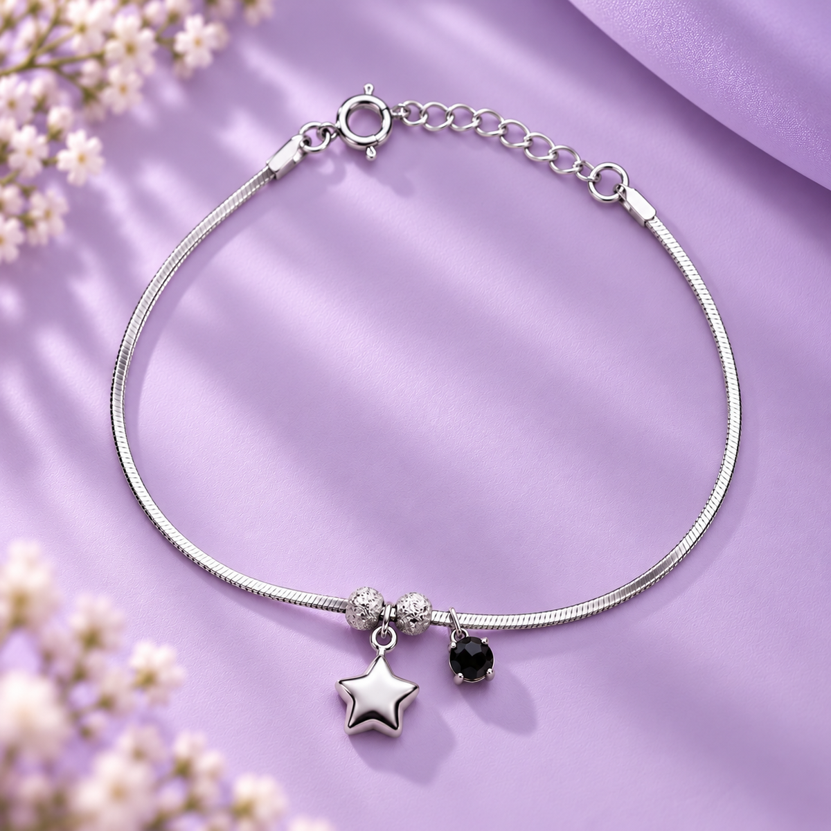 Taravya Midnight Star Charm 925 Silver Bracelet
