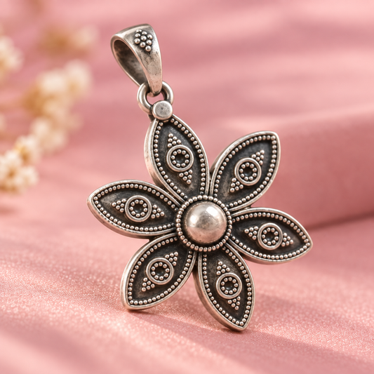 Taravya Floral Mandala 925 Silver Pendant Taravya
