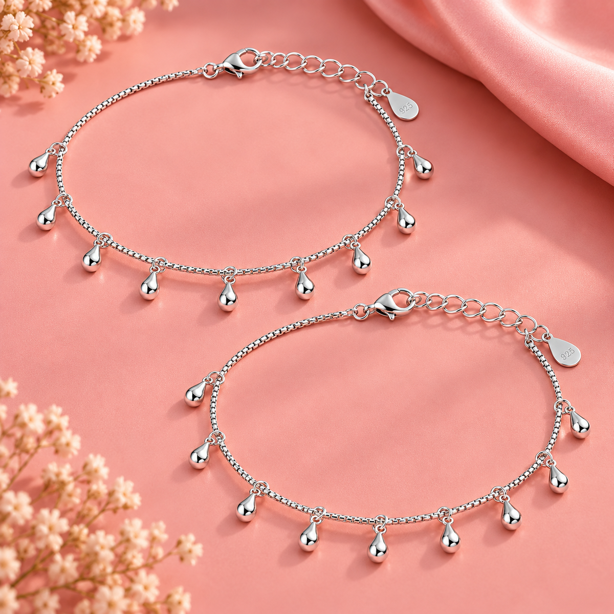 Drop Elegance 925 Sterling Silver Anklet Taravya