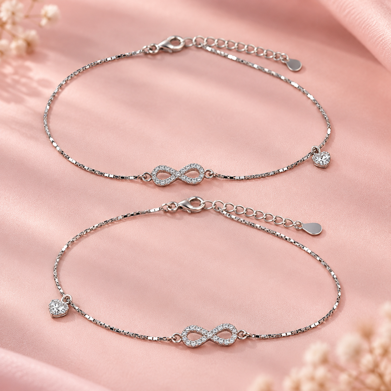 Taravya 925 Silver Infinity Heart Anklet