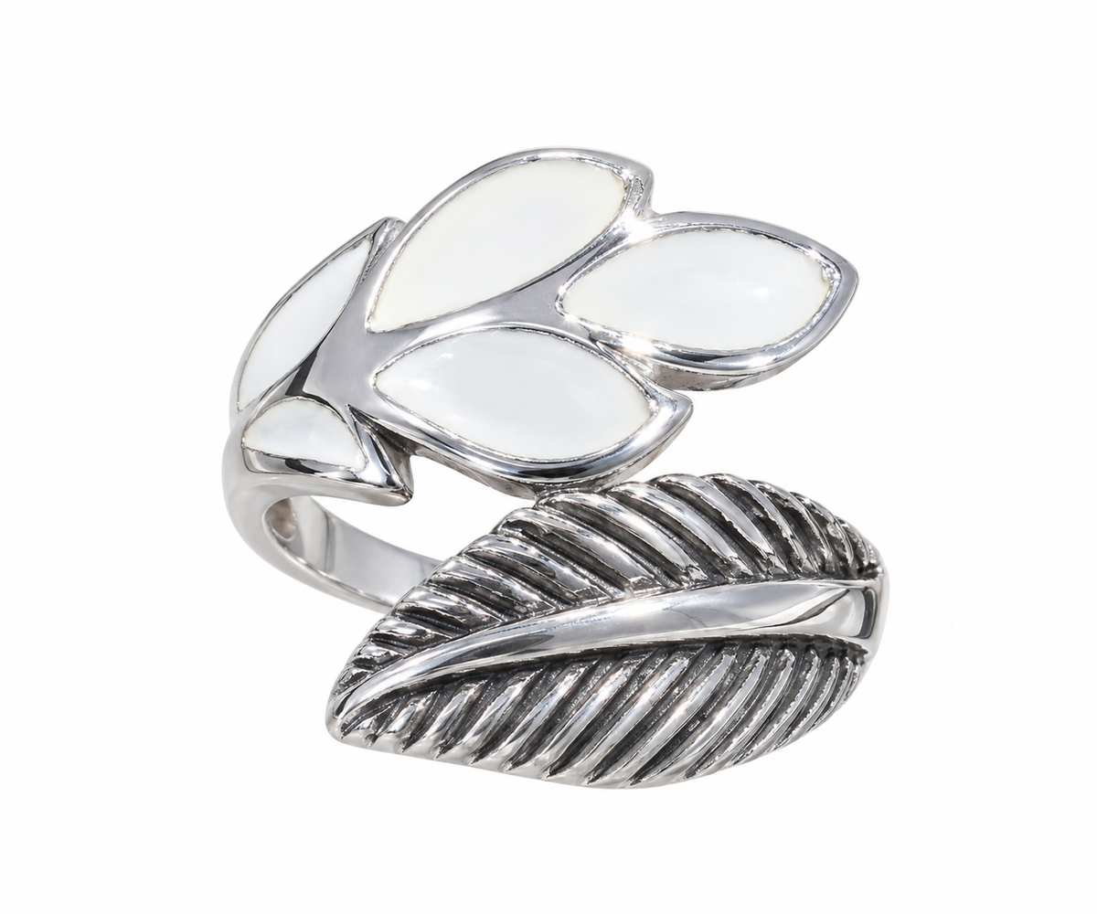 Floral Leaf Textured 925 Silver Ring