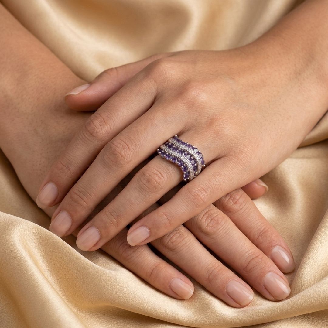 Amethyst Glow Adjustable Ring | 925 Silver