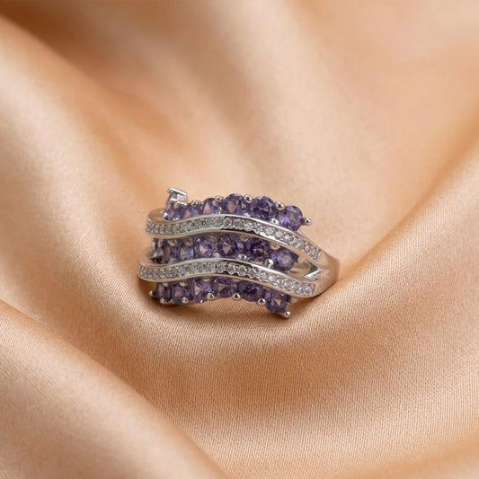 Amethyst Glow Adjustable Ring | 925 Silver