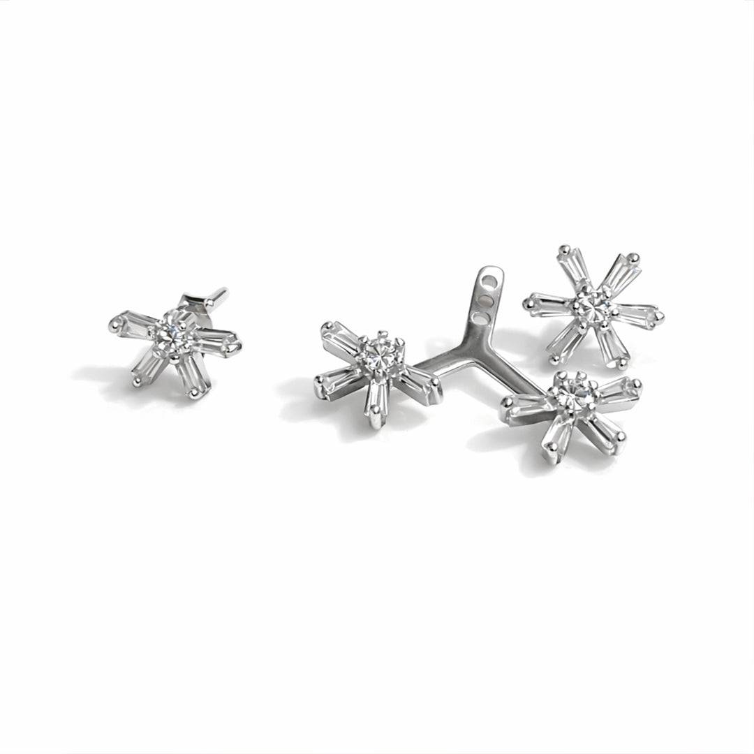 Asymmetric Silver 3 in 1 Earrings
