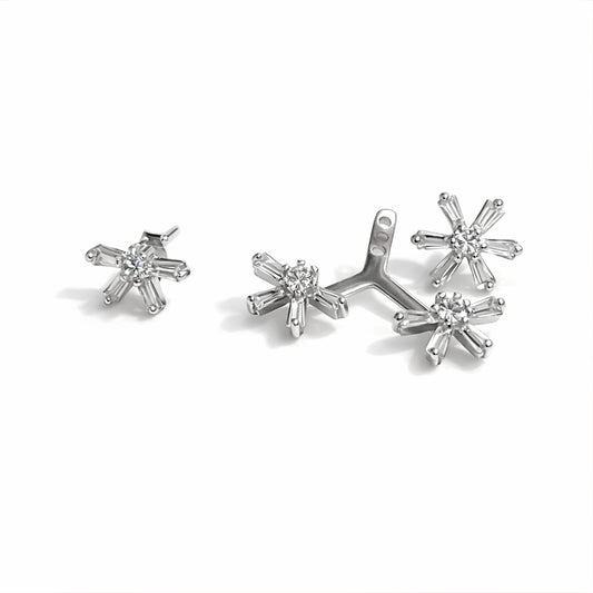 Asymmetric Silver 3 in 1 Earrings