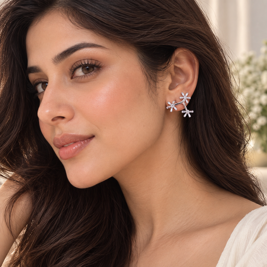 Asymmetric Silver 3 in 1 Earrings