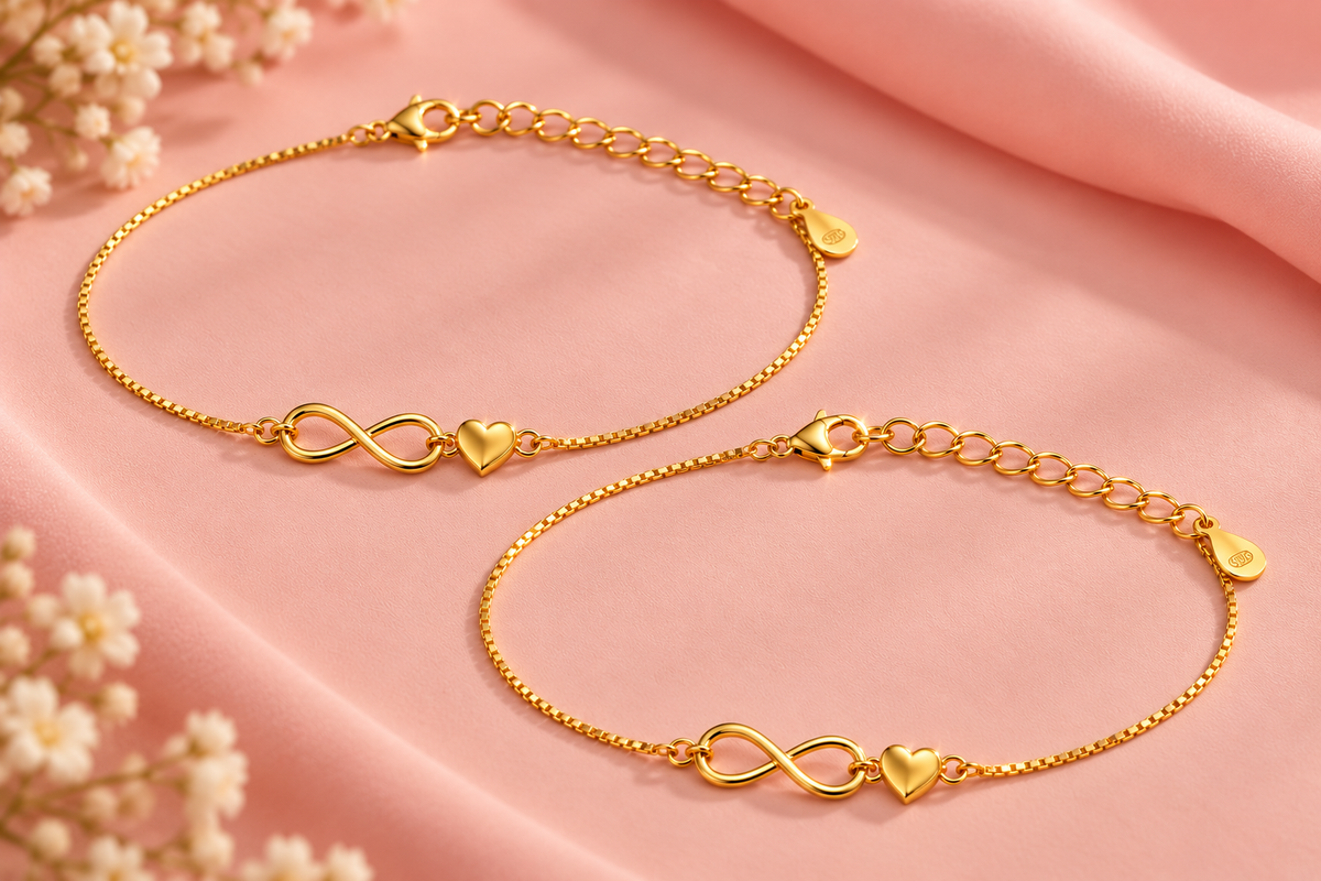 Eternal Love 925 Sterling Silver Anklet – Gold Finish Taravya