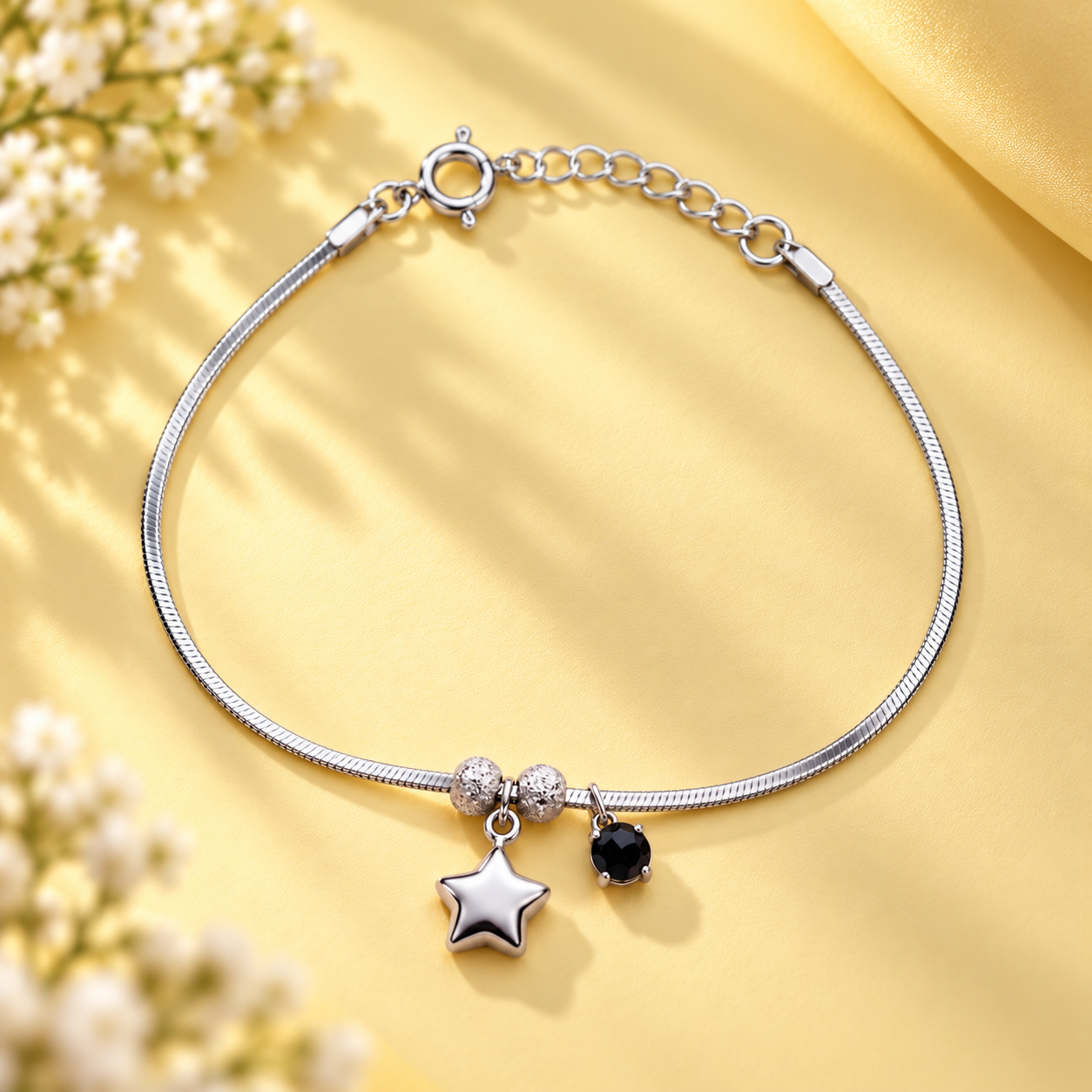Taravya Midnight Star Charm 925 Silver Bracelet