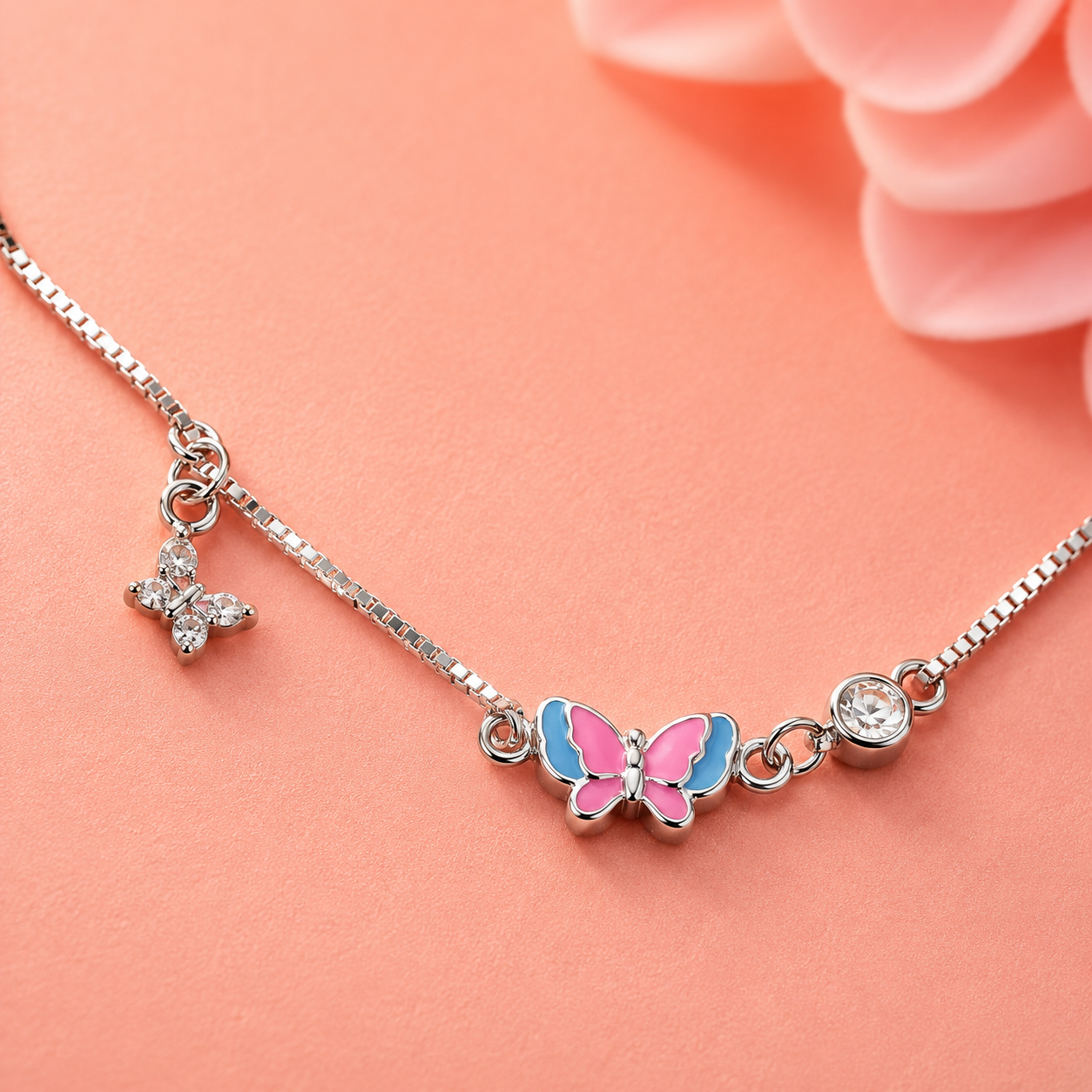 Butterfly Bloom 925 Silver Anklet (SIngle)