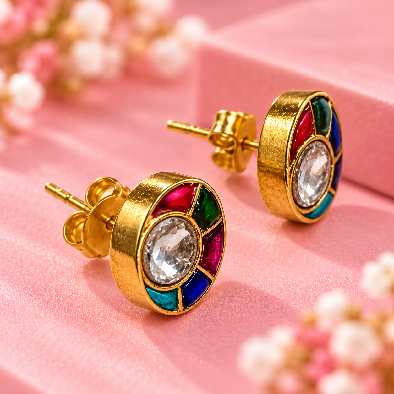 Taravya 925 Silver Rainbow Sunburst Stud Earrings