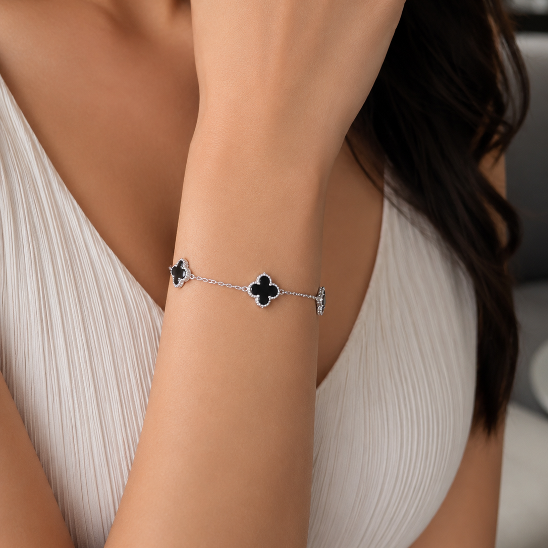 Midnight Clover 925 Sterling Silver Bracelet