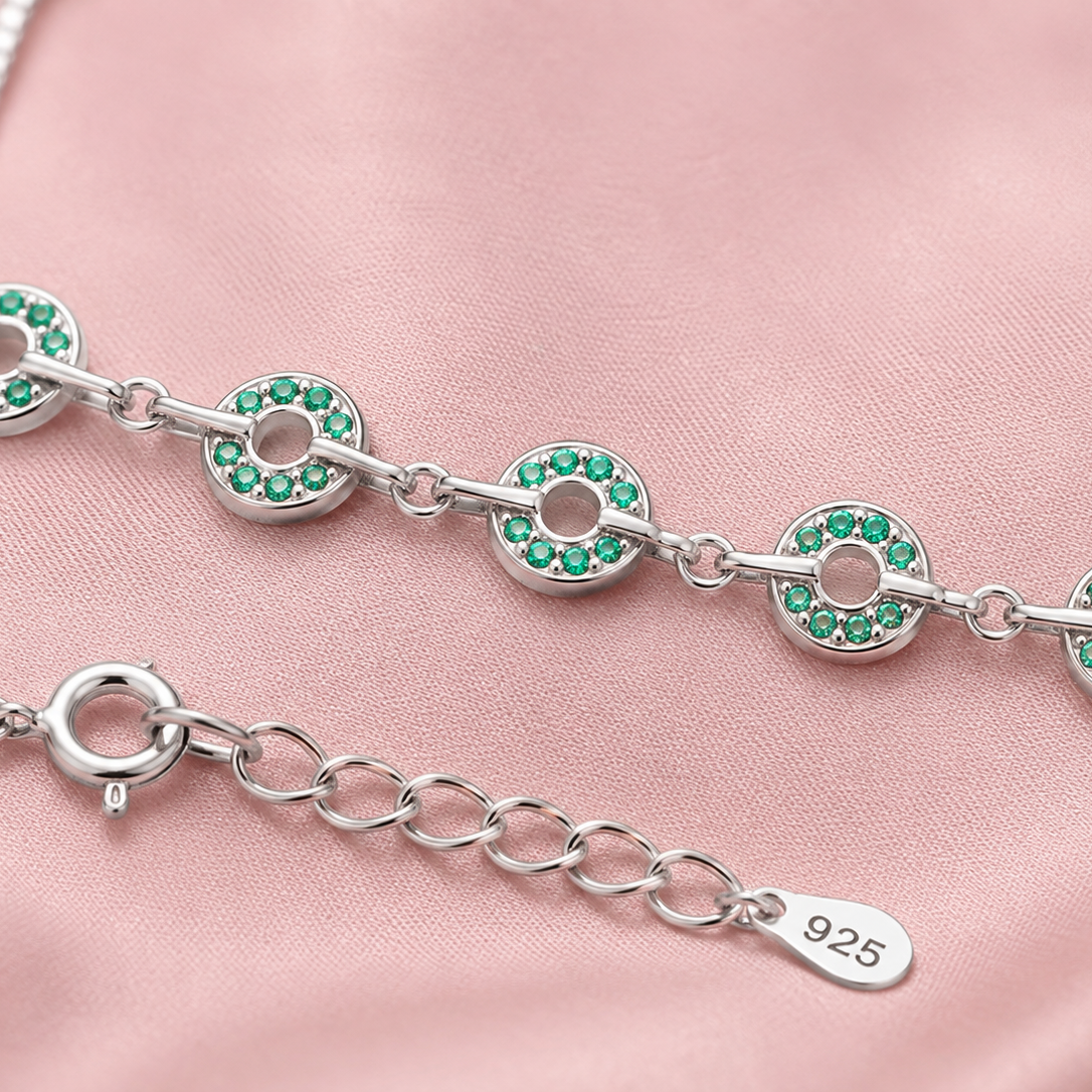 Emerald Circle 925 Silver Anklet(Single)