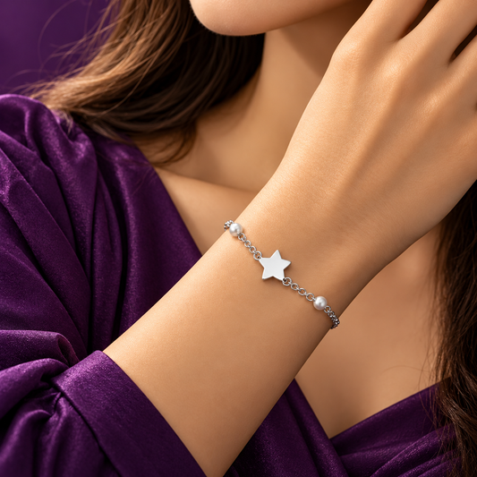 Taravya Women’s Pearl Star Silver Bracelet