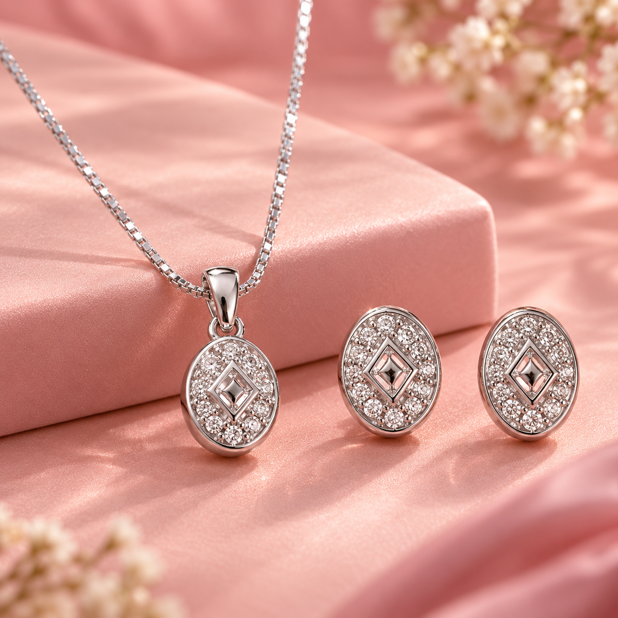 Royal Radiance Diamond-Finish Necklace & Earrings Set