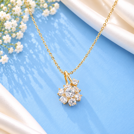 Flower Rhodium Plated 925 Silver Necklace Taravya