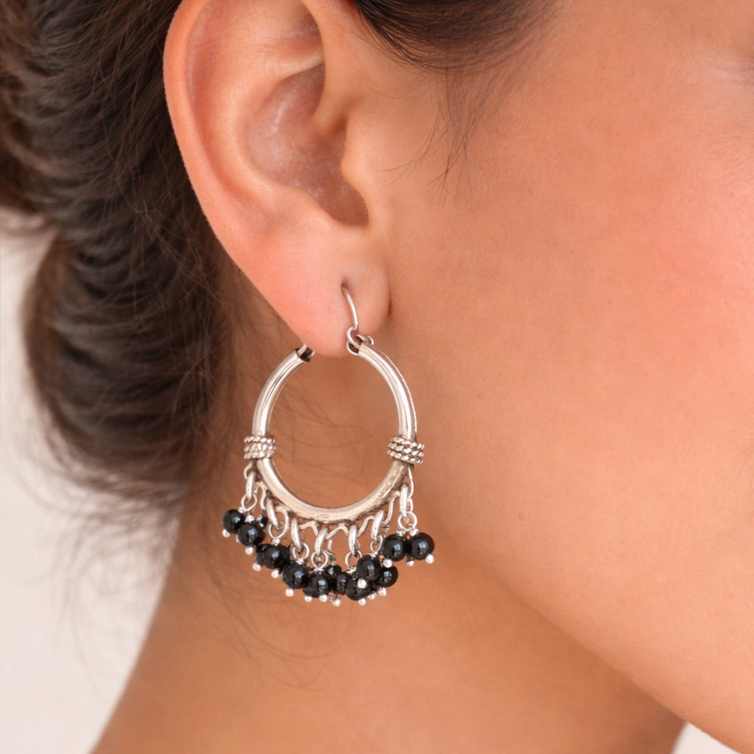 Black Oxidised Jhumki Earrings – 925 Silver Ethnic Dome Earrings