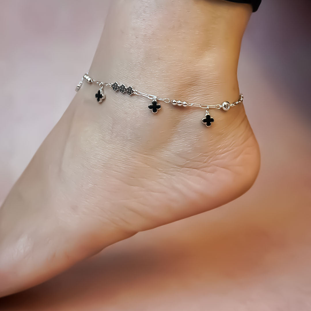 Luxe Clover Charm Chain Anklet – Pure 925 Sterling Silver(Single)