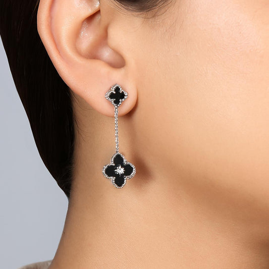 Black Clover Hanging Earrings Pure 925 Silver
