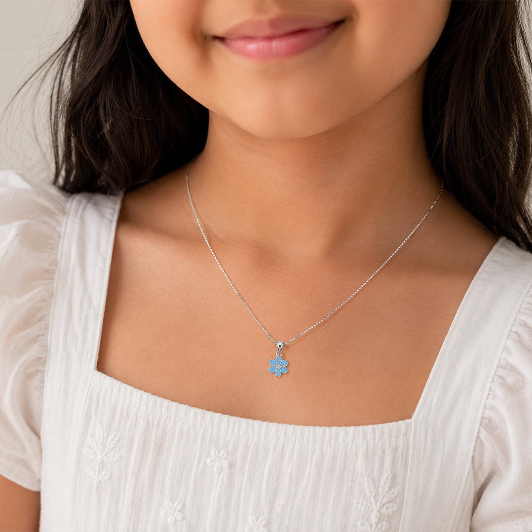 Blue Daisy Silver Necklace