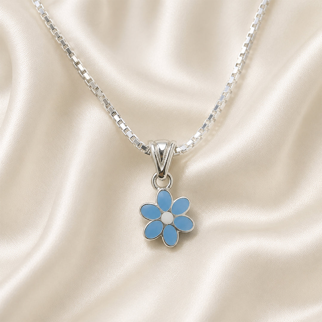 Blue Daisy Silver Necklace