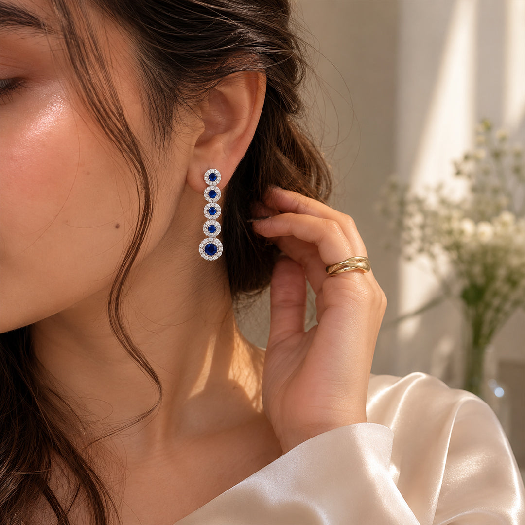 Blue Halo Drop Earrings