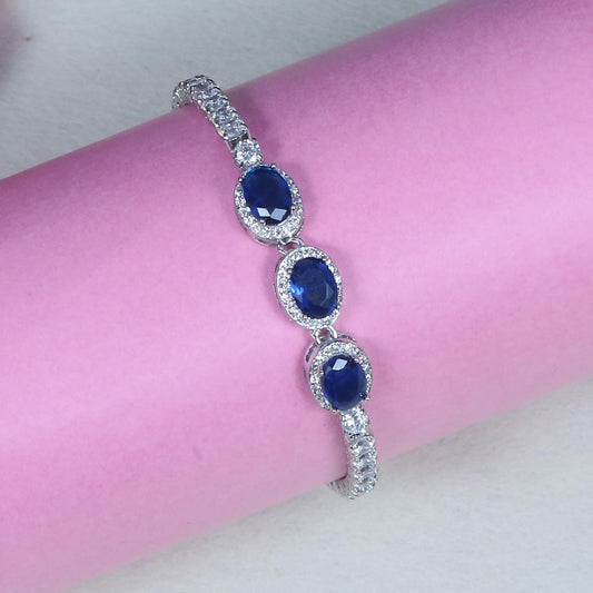 Silver Blue Oval Stone Bracelet Pure 925 Silver