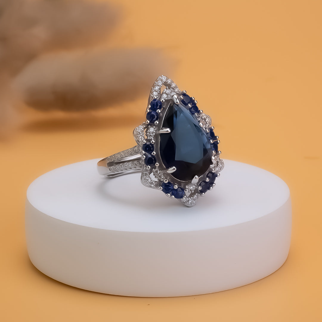 Sapphire Gleam Adjustable 925 Silver Ring