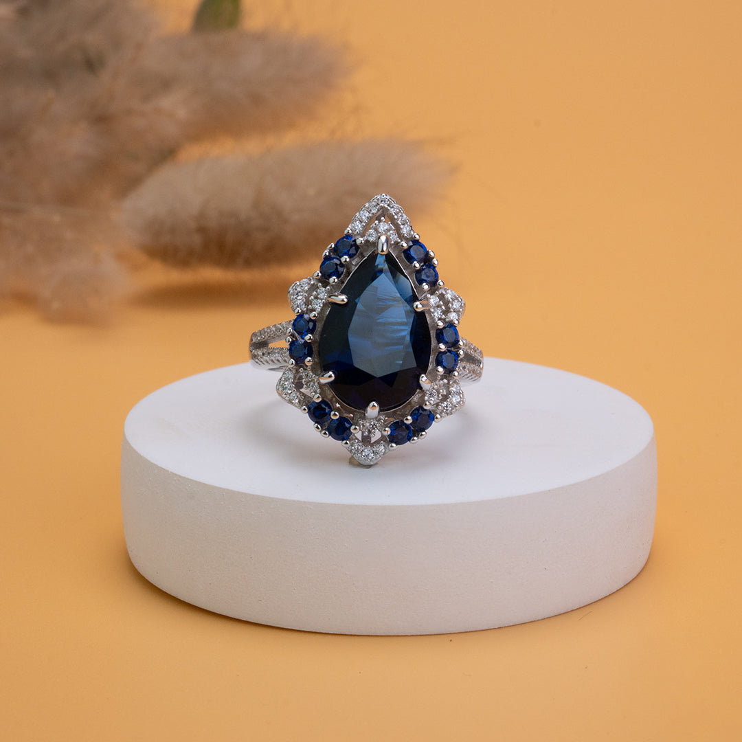 Sapphire Gleam Adjustable 925 Silver Ring