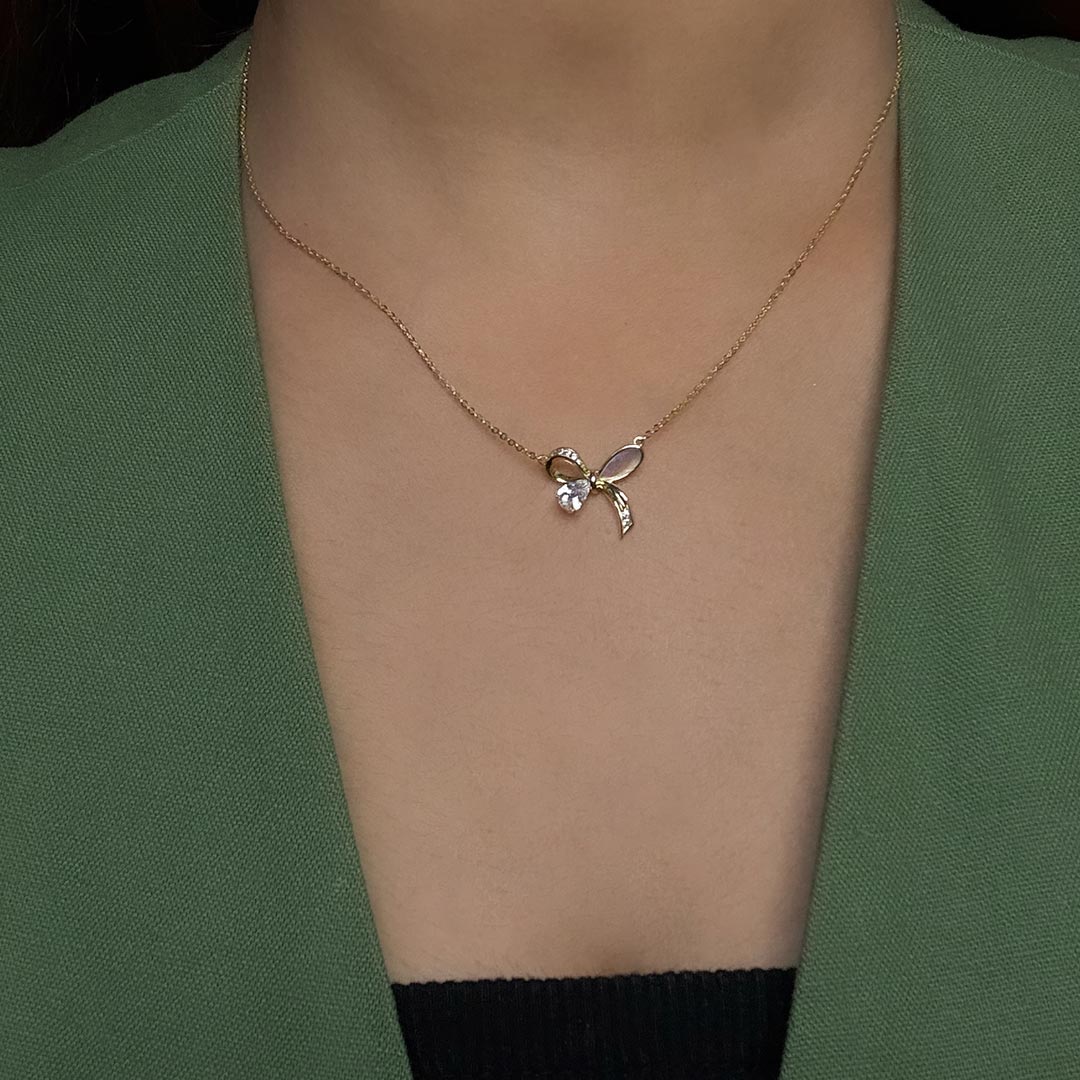 Bow Gold Necklace Pure 925 Silver